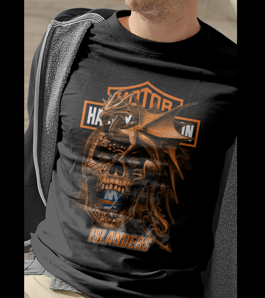 Motor Harley Davidson New York Islanders Dragon Skull T-Shirt