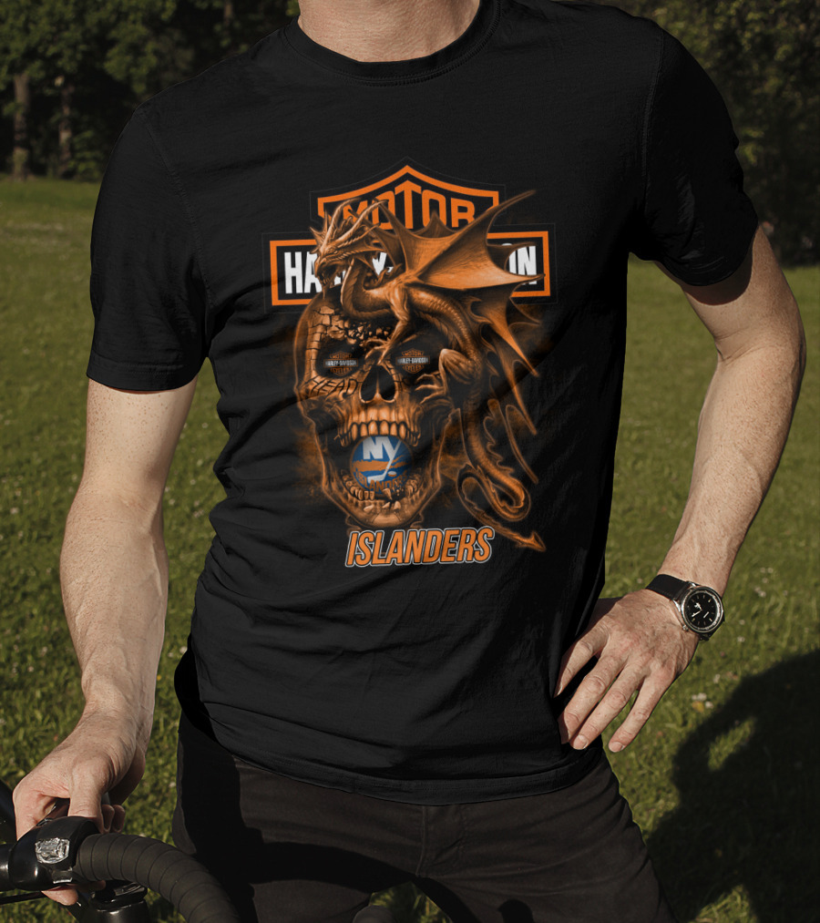 Motor Harley Davidson New York Islanders Dragon Skull T-Shirt