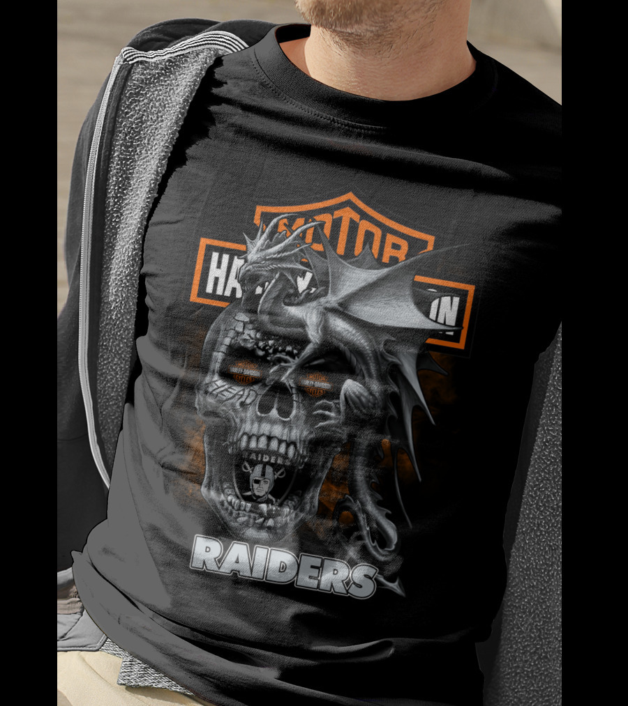 Motor Harley Davidson Raiders Skull Dragon T-Shirt