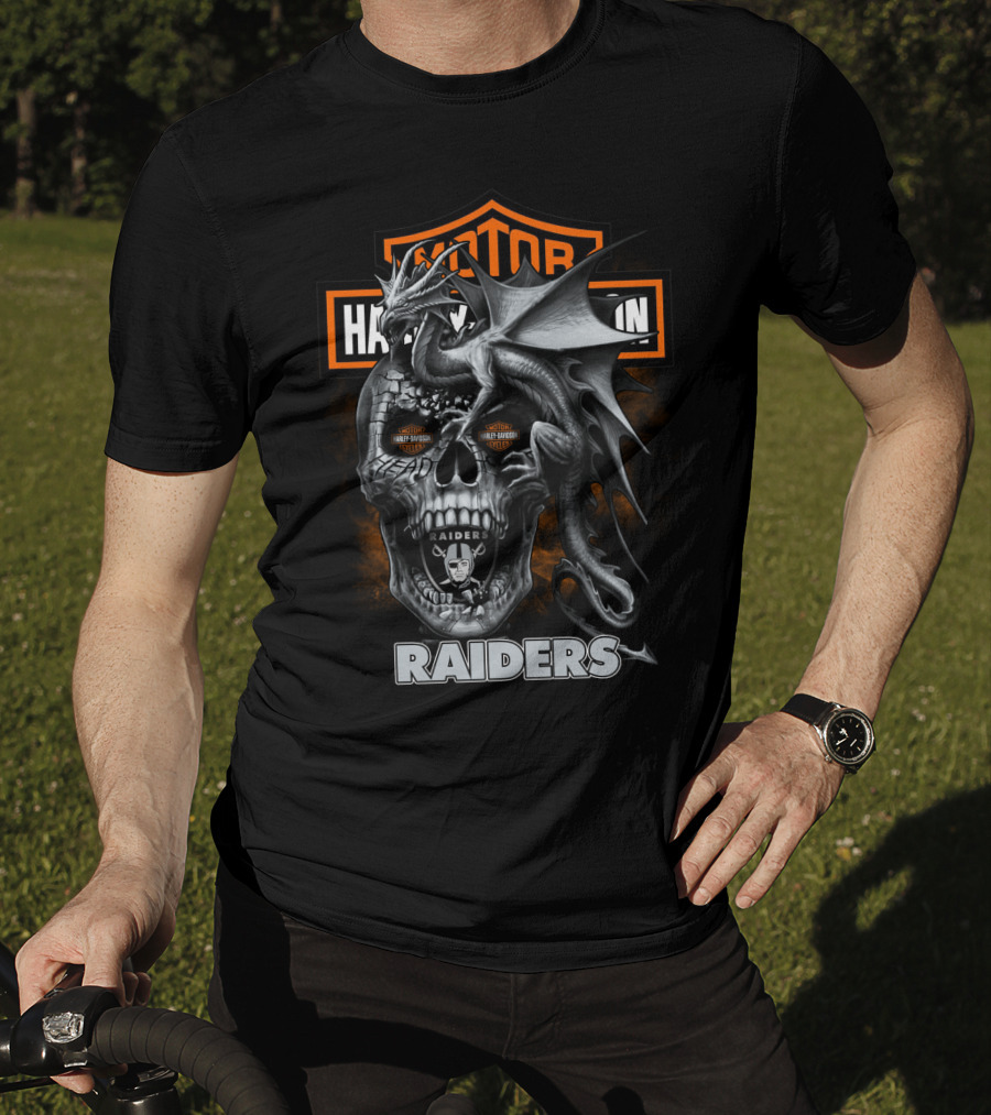 Motor Harley Davidson Raiders Skull Dragon T-Shirt
