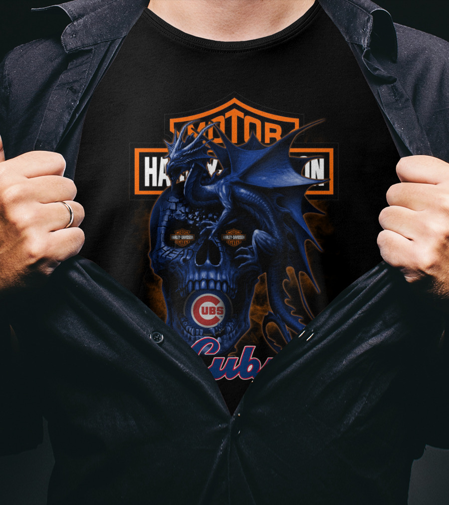 Motor Harley Davidson Cycles Chicago Cubs Dragon Skull T-Shirt