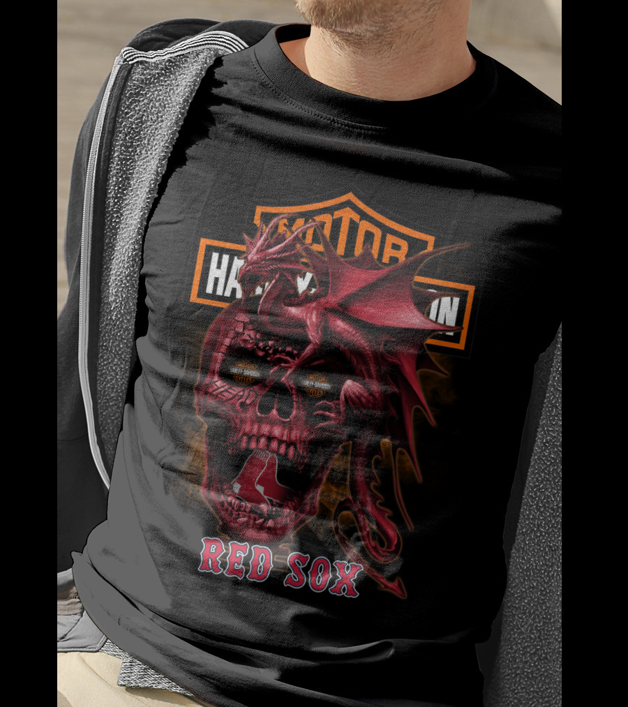 Harley Davidson Red Sox Dragon Skull T-Shirt