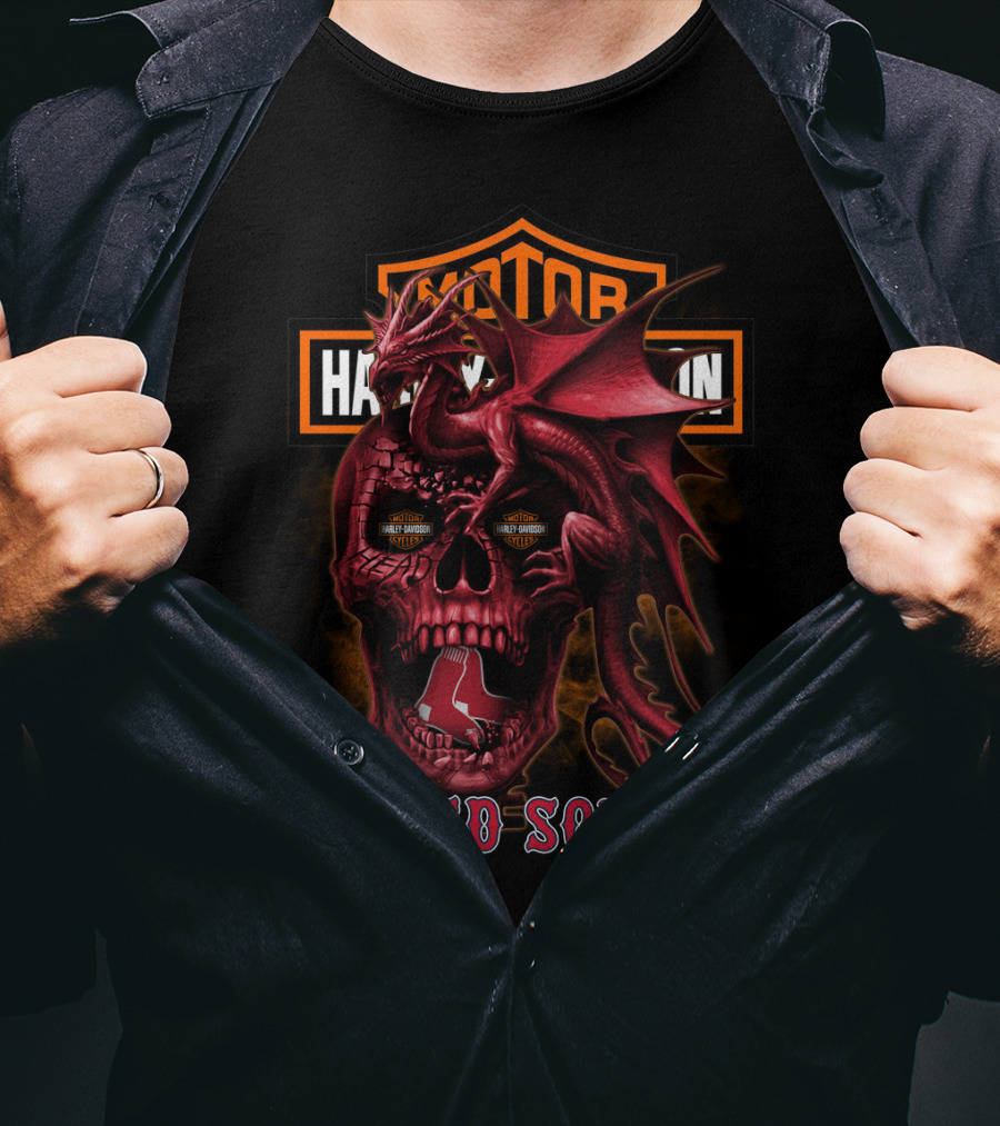 Harley Davidson Red Sox Dragon Skull T-Shirt