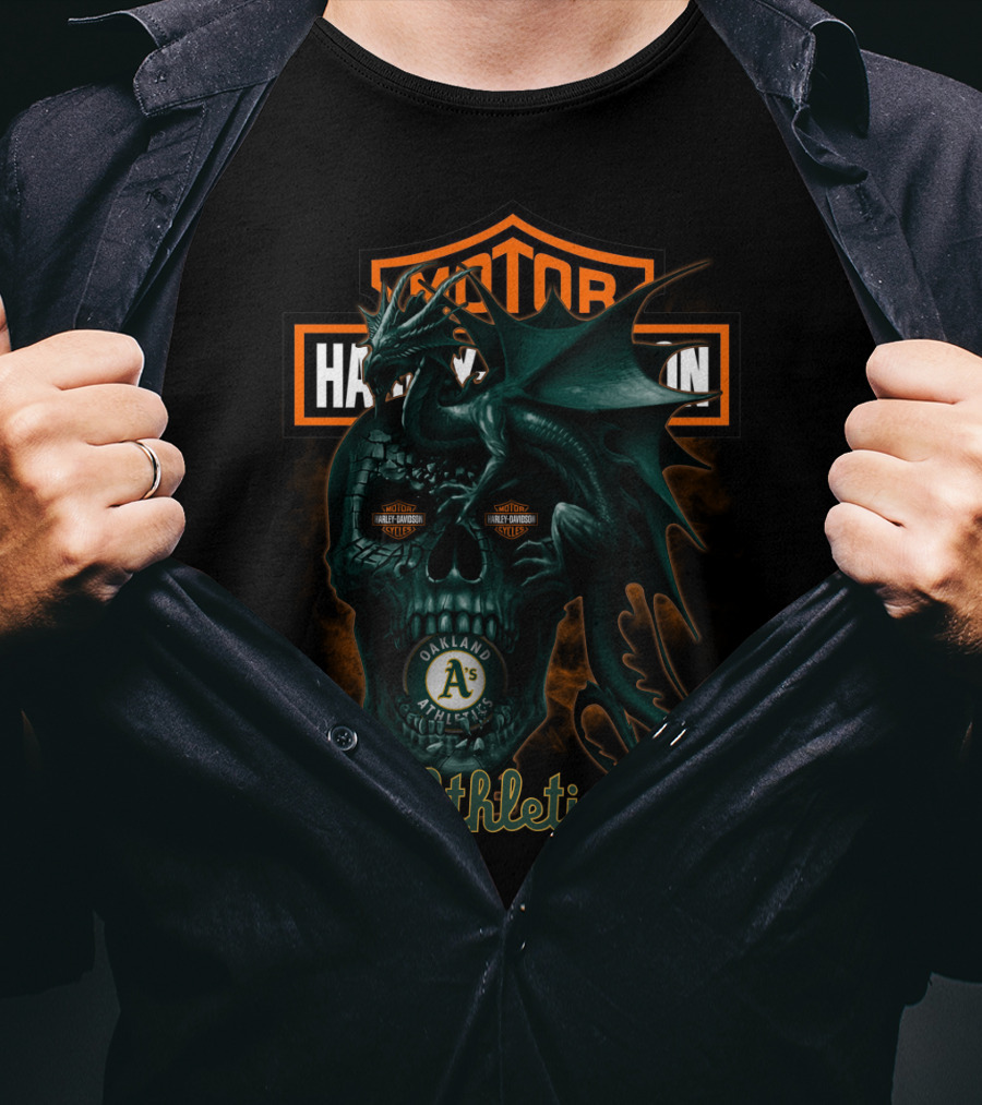 Oakland Athletics Harley Davidson Dragon Skull T-Shirt
