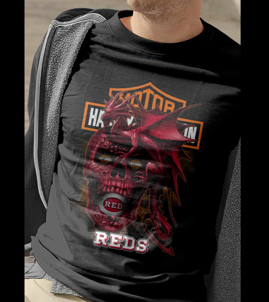 Cincinnati Reds Skull Dragon Harley Davidson T-Shirt