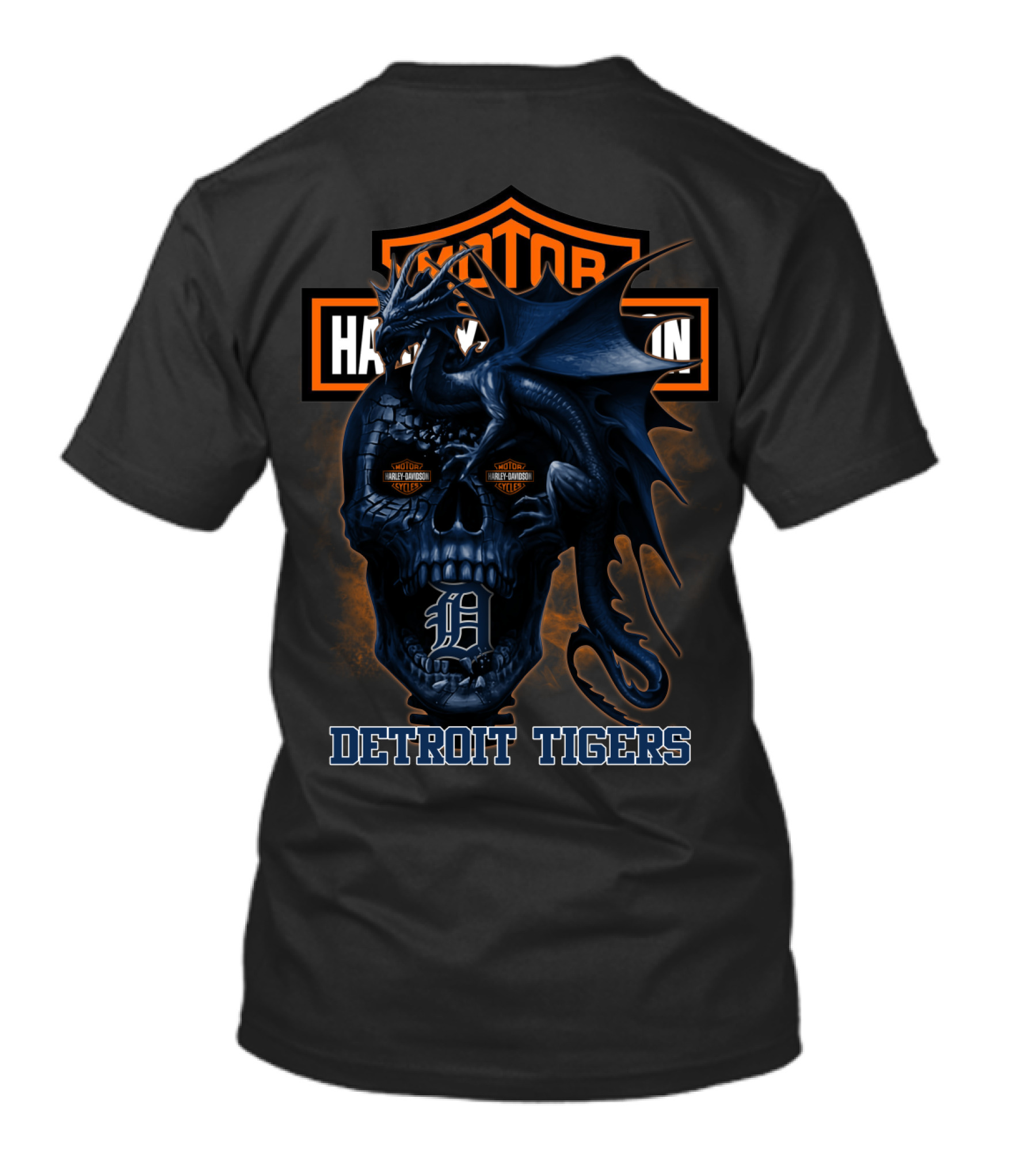 Detroit Tigers Harley Davidson Skull Dragon T-Shirt