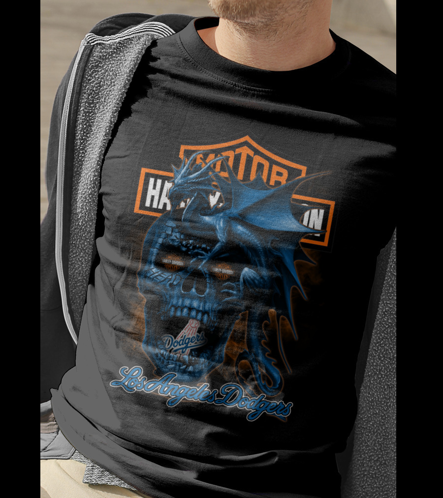 Harley Davidson Los Angeles Dodgers Skull Dragon T-Shirt