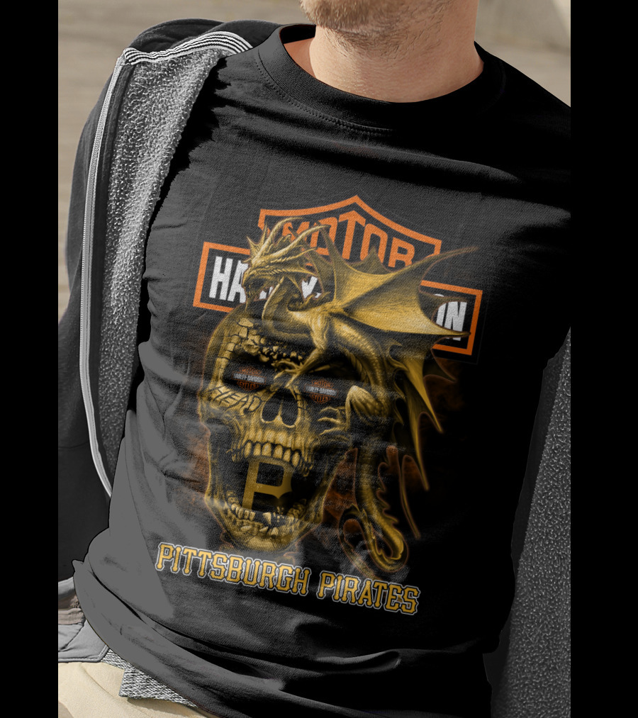 Pittsburgh Pirates Motorcycle Skull Dragon T-Shirt