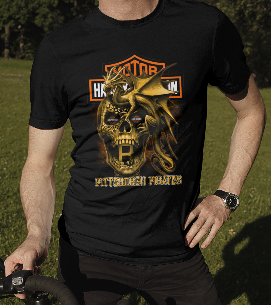 Pittsburgh Pirates Motorcycle Skull Dragon T-Shirt