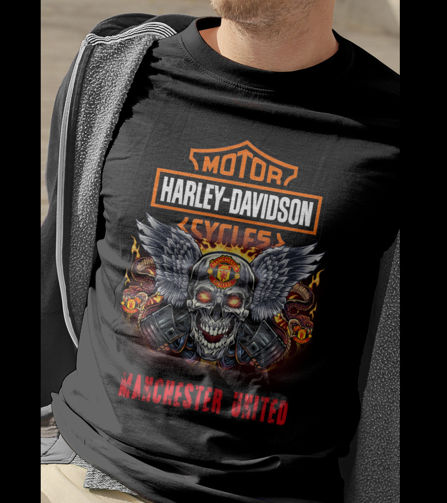 Motor Harley Davidson Cycles Skull Wings Manchester United T-Shirt