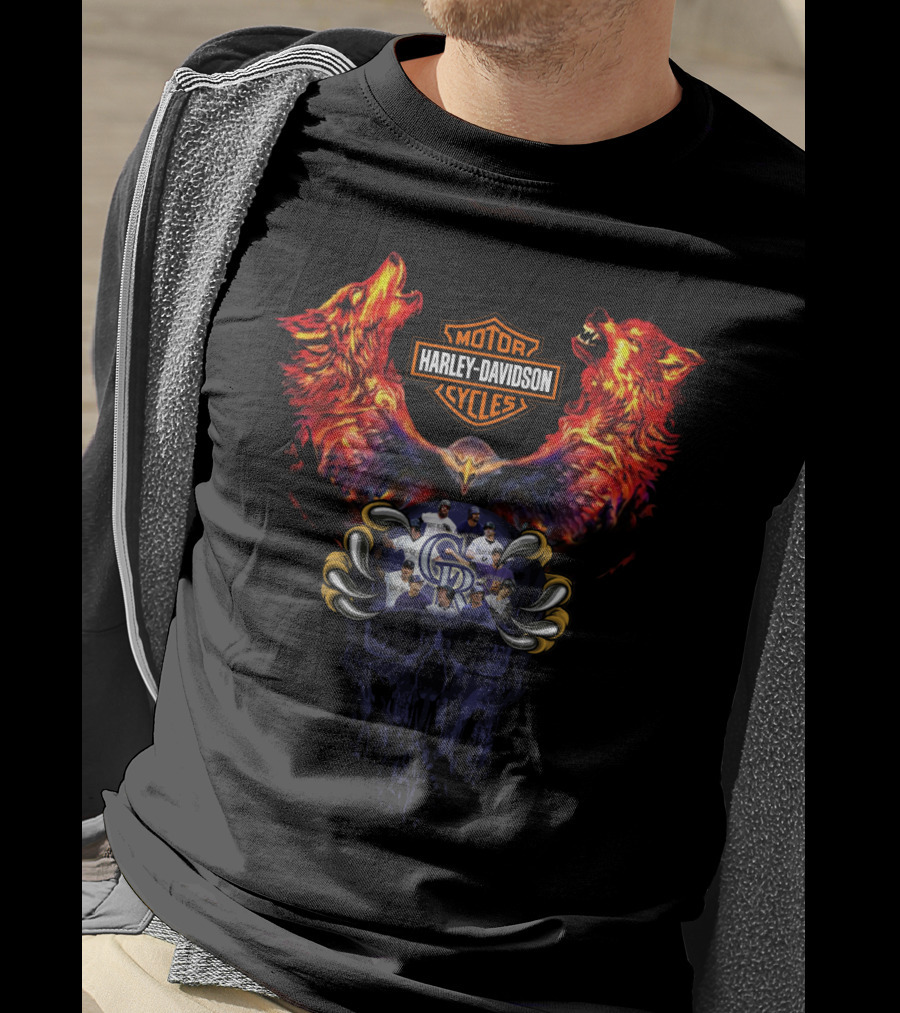 Harley Davidson Motor Cycles Colorado Rockies Wolf Eagle Skull T-Shirt