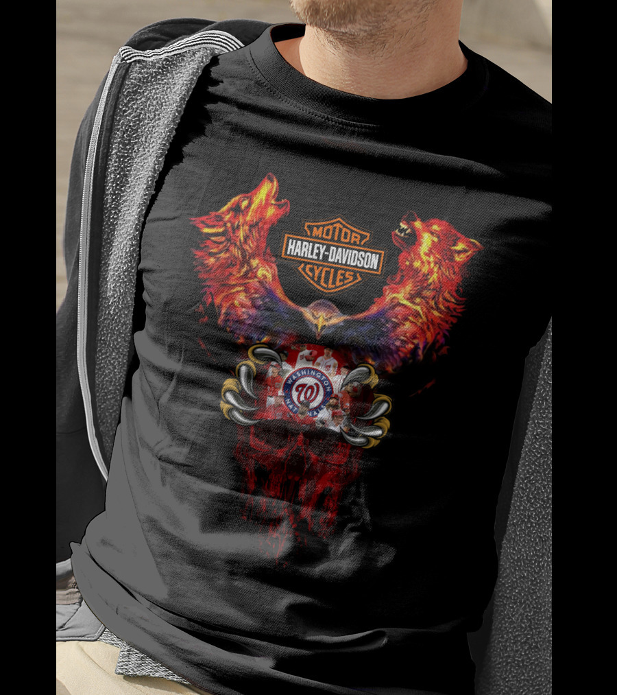 Harley Davidson Motor Cycles Washington Nationals Wolves And Skull T-Shirt