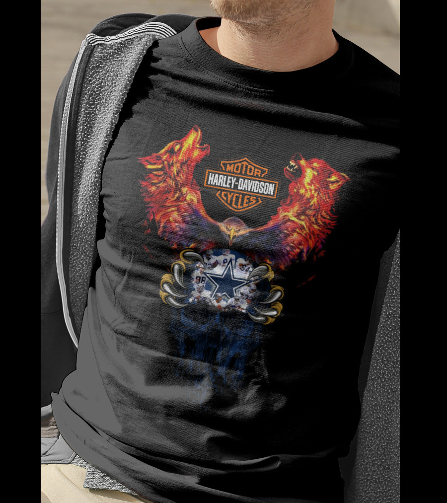 Harley Davidson Motor Cycles Cowboys Wolf Eagle Football Skull T-Shirt