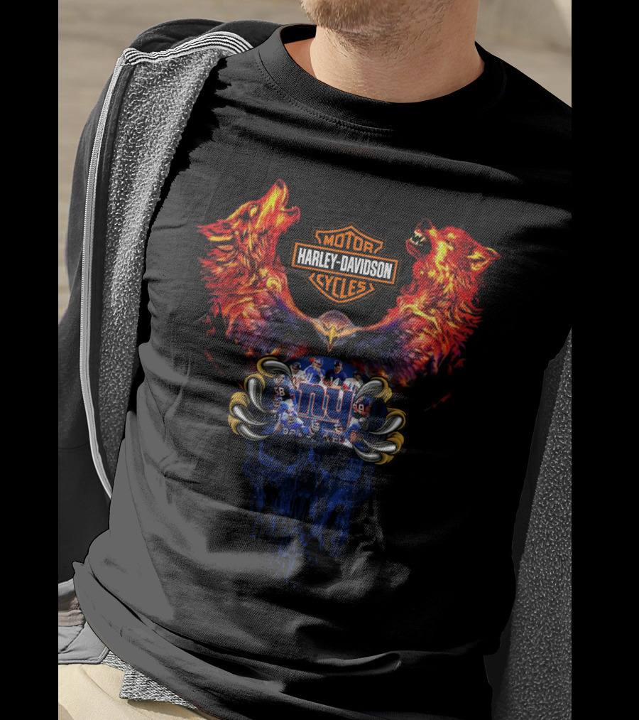 Harley Davidson Motorcycles New York Giants Skull Wolves T-Shirt