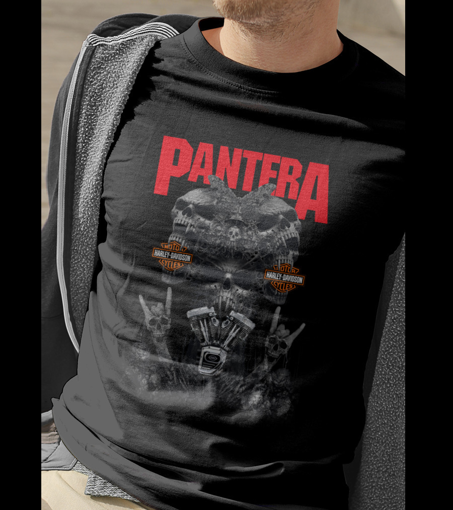 Pantera Harley Davidson Skulls And Engine Art T-Shirt
