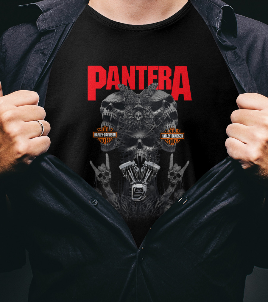 Pantera Harley Davidson Skulls And Engine Art T-Shirt