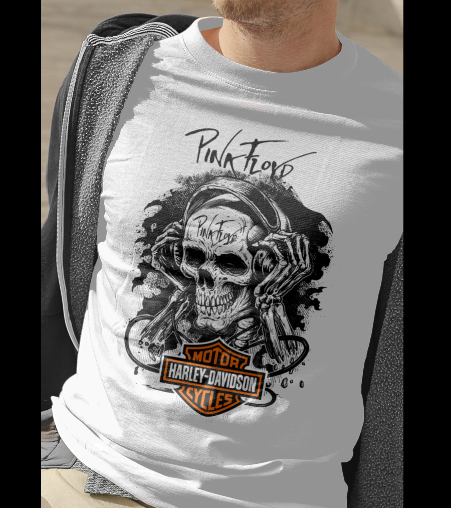Pink Floyd Harley Davidson Skull With Headphones T-Shirt