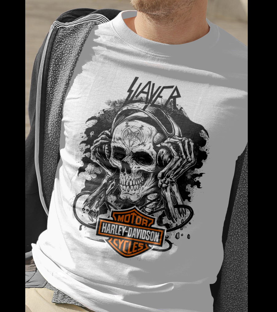 Slayer Skull With Harley Davidson Motorcycles T-Shirt