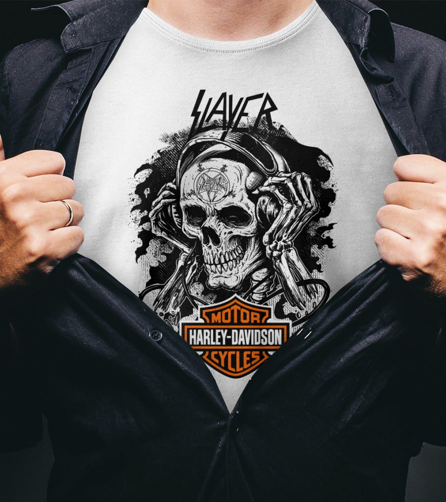 Slayer Skull With Harley Davidson Motorcycles T-Shirt