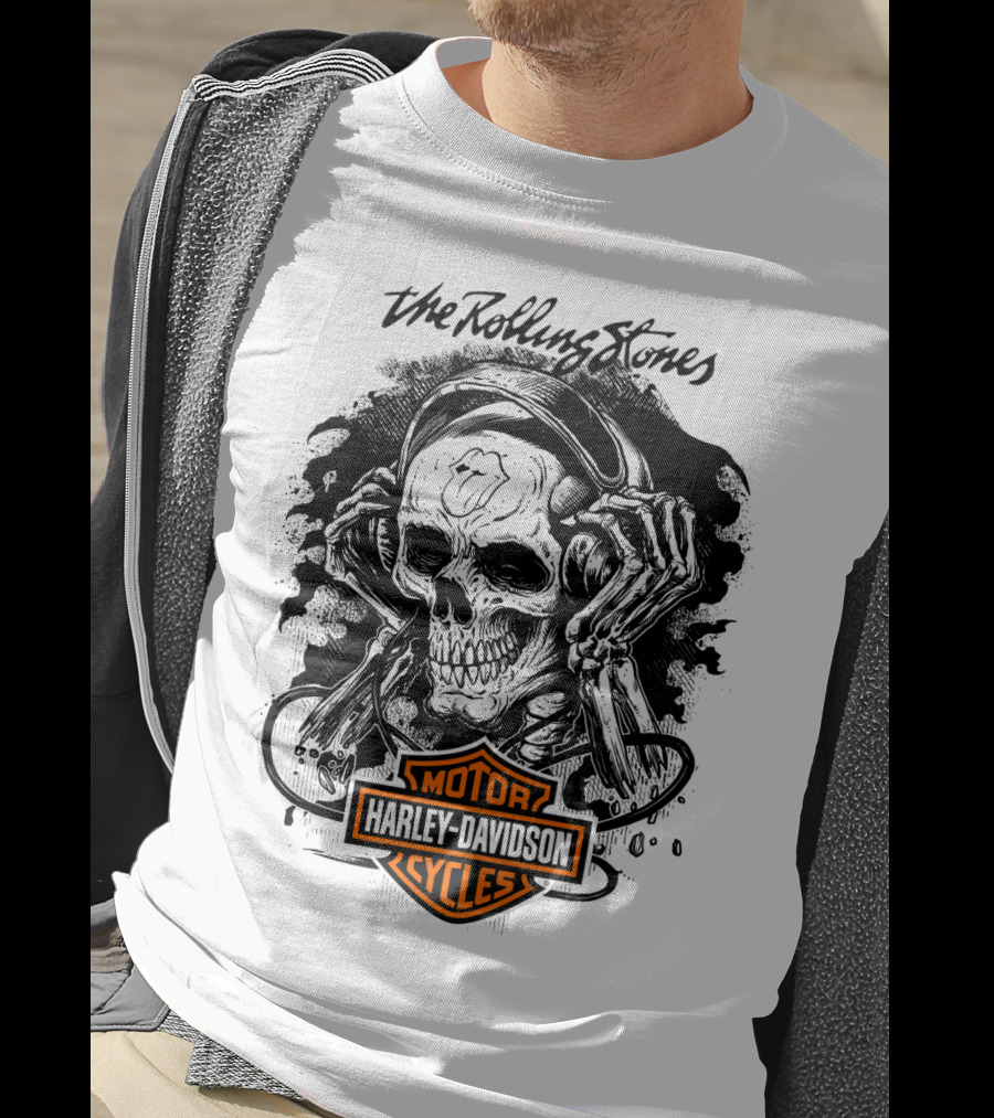 The Rolling Stones Harley Davidson Motor Cycles Skull Art T-Shirt