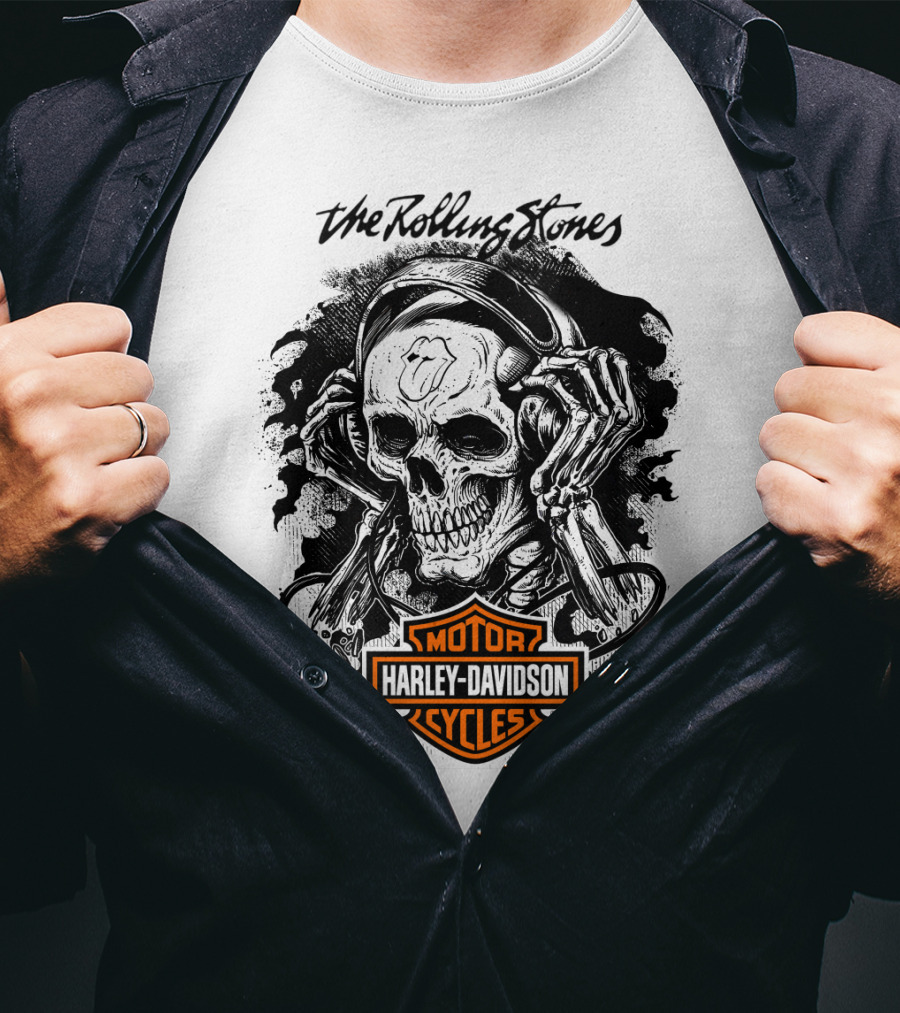 The Rolling Stones Harley Davidson Motor Cycles Skull Art T-Shirt