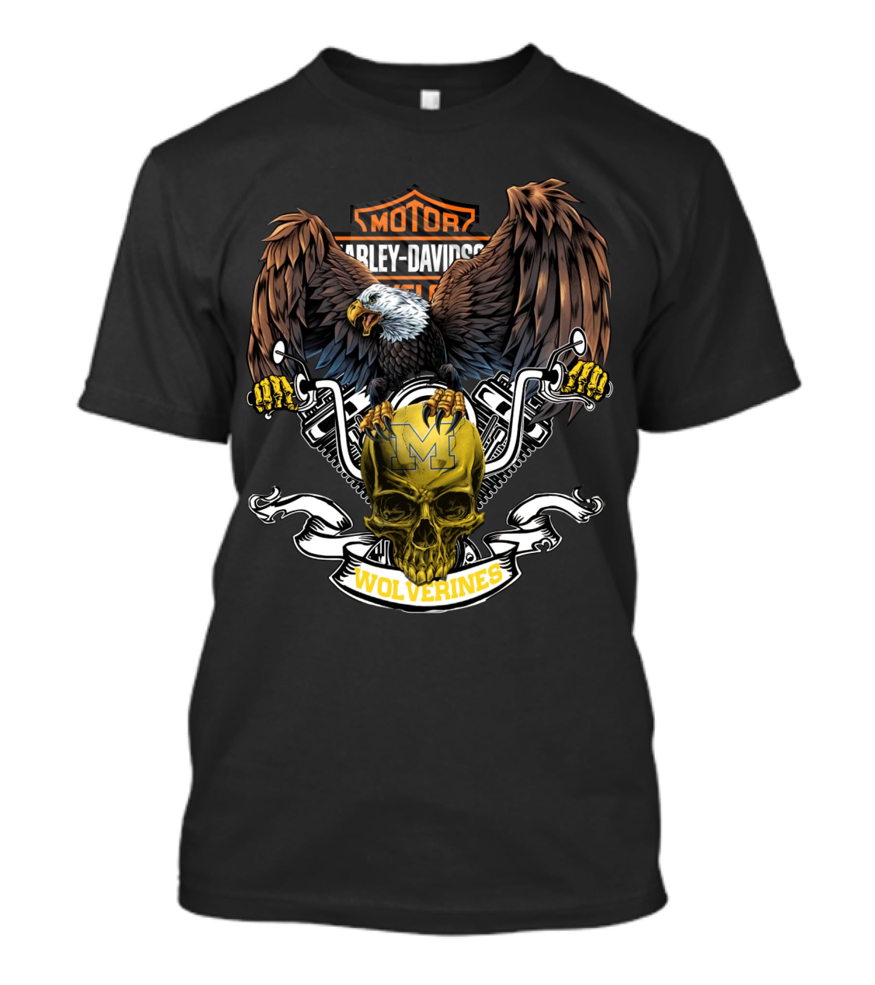 Motor Harley Davidson Cycles Eagle Skull Wolverines Michigan T-Shirt