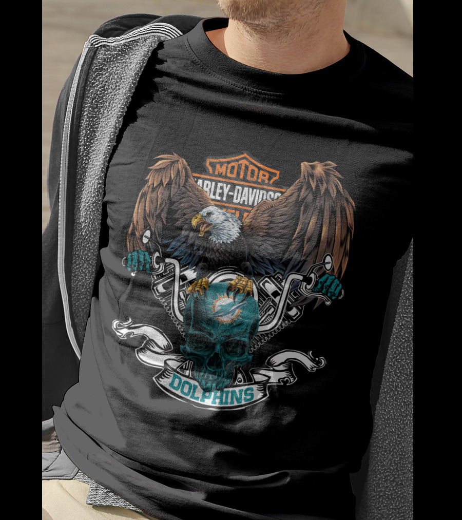Harley Davidson Miami Dolphins Nfl Eagle Motorcycles T-Shirt
