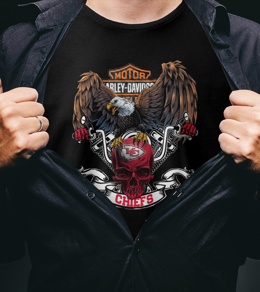Nfl Kansas City Chiefs Harley Davidson Eagle Motor Chiefs Skull T-Shirt
