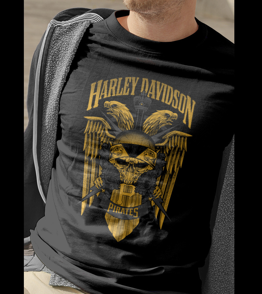 Harley Davidson Pirates P Pittsburgh Pirates Skull Wings T-Shirt