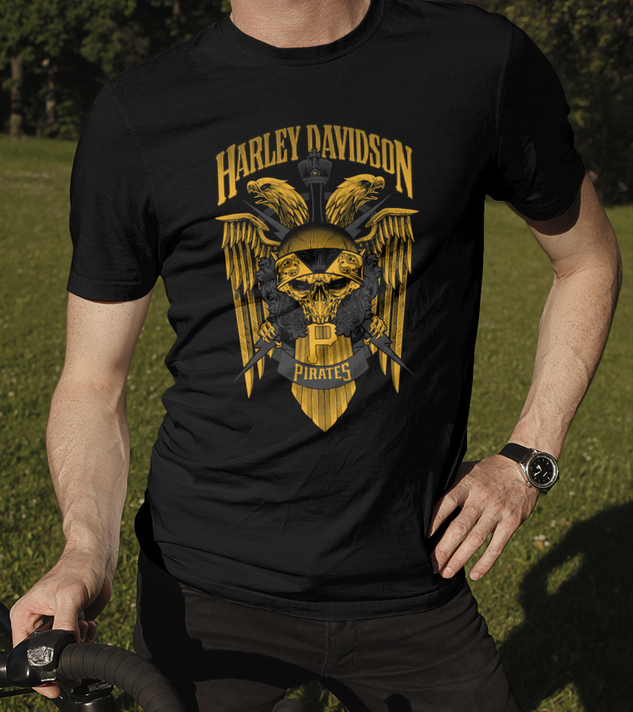 Harley Davidson Pirates P Pittsburgh Pirates Skull Wings T-Shirt