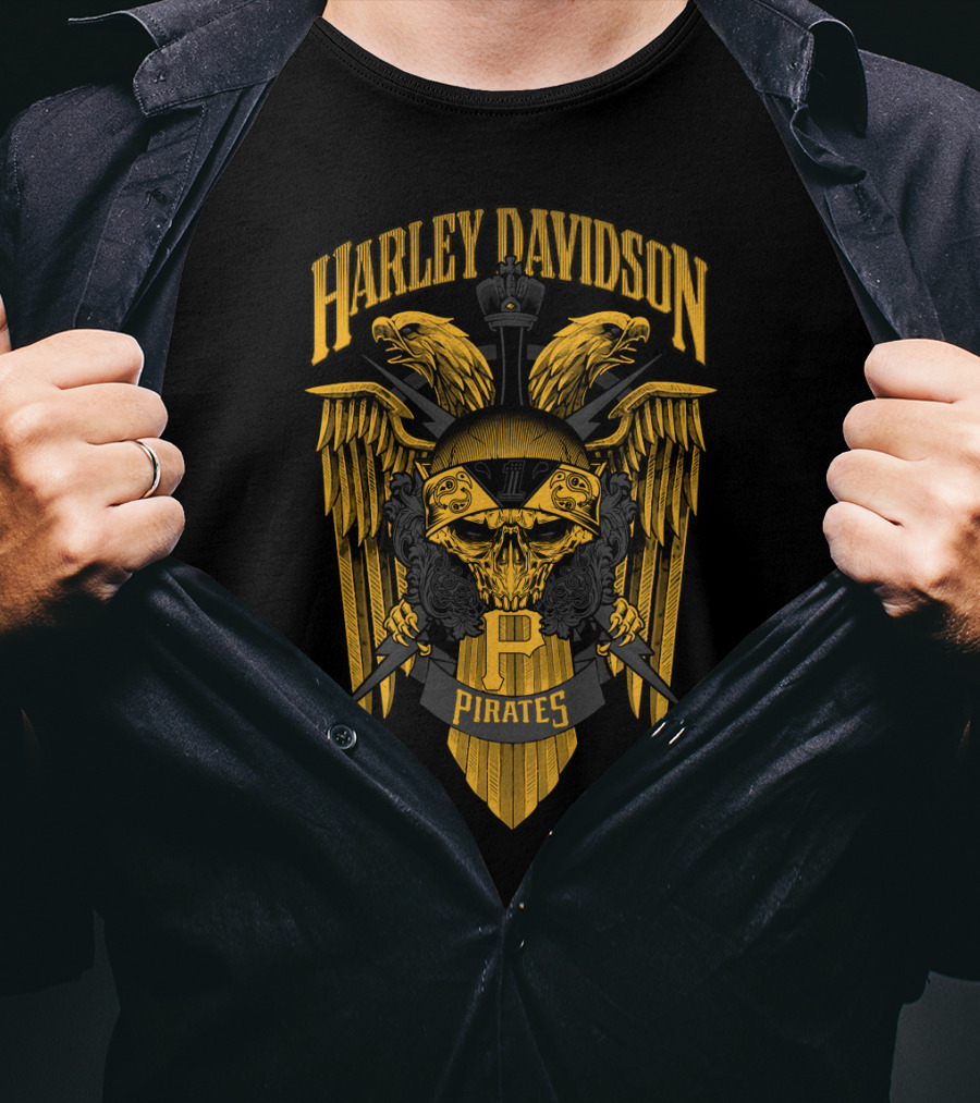 Harley Davidson Pirates P Pittsburgh Pirates Skull Wings T-Shirt