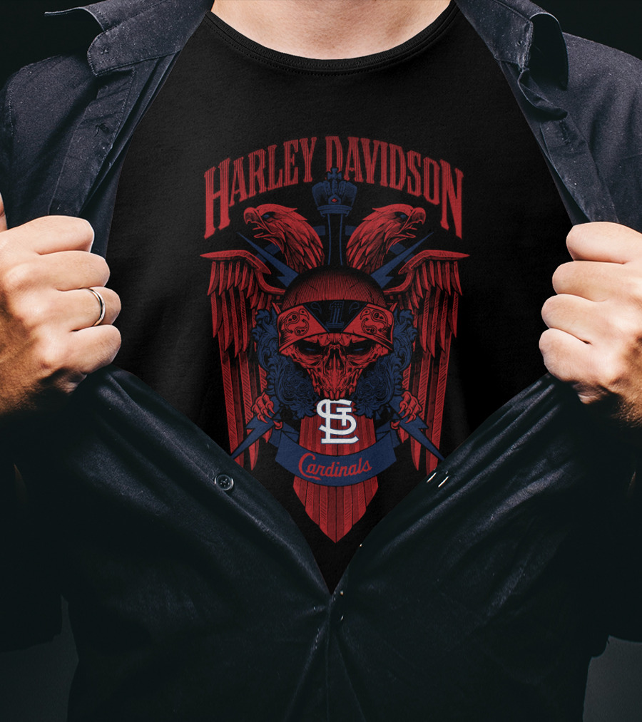 Harley Davidson St Louis Cardinals Mlb 131 Skull And Wings T-Shirt