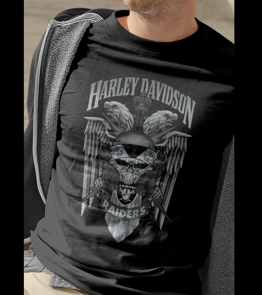 Harley Davidson Raiders Skull Wings Oakland Raiders T-Shirt