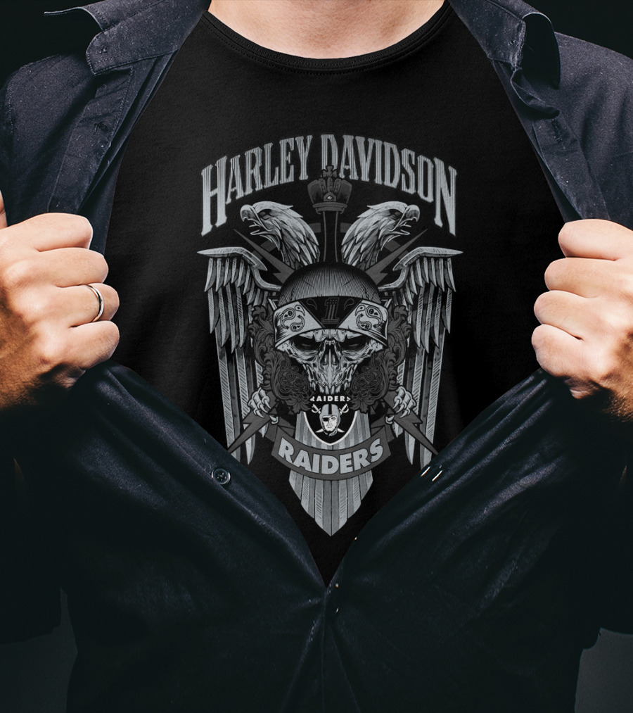 Harley Davidson Raiders Skull Wings Oakland Raiders T-Shirt