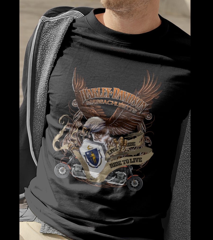 Harley Davidson Massachusetts Live To Ride Eagle And Motorcycle T-Shirt