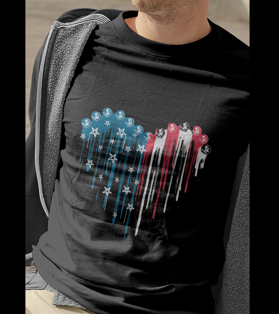 Red White And Blue Heart With Stars And Florida State Seminoles Logos T-Shirt