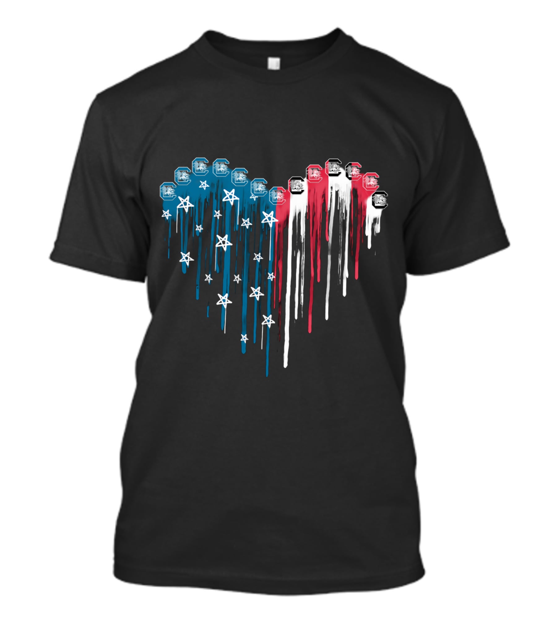 South Carolina Gamecocks American Flag Heart Dripping Stars And Stripes T-Shirt
