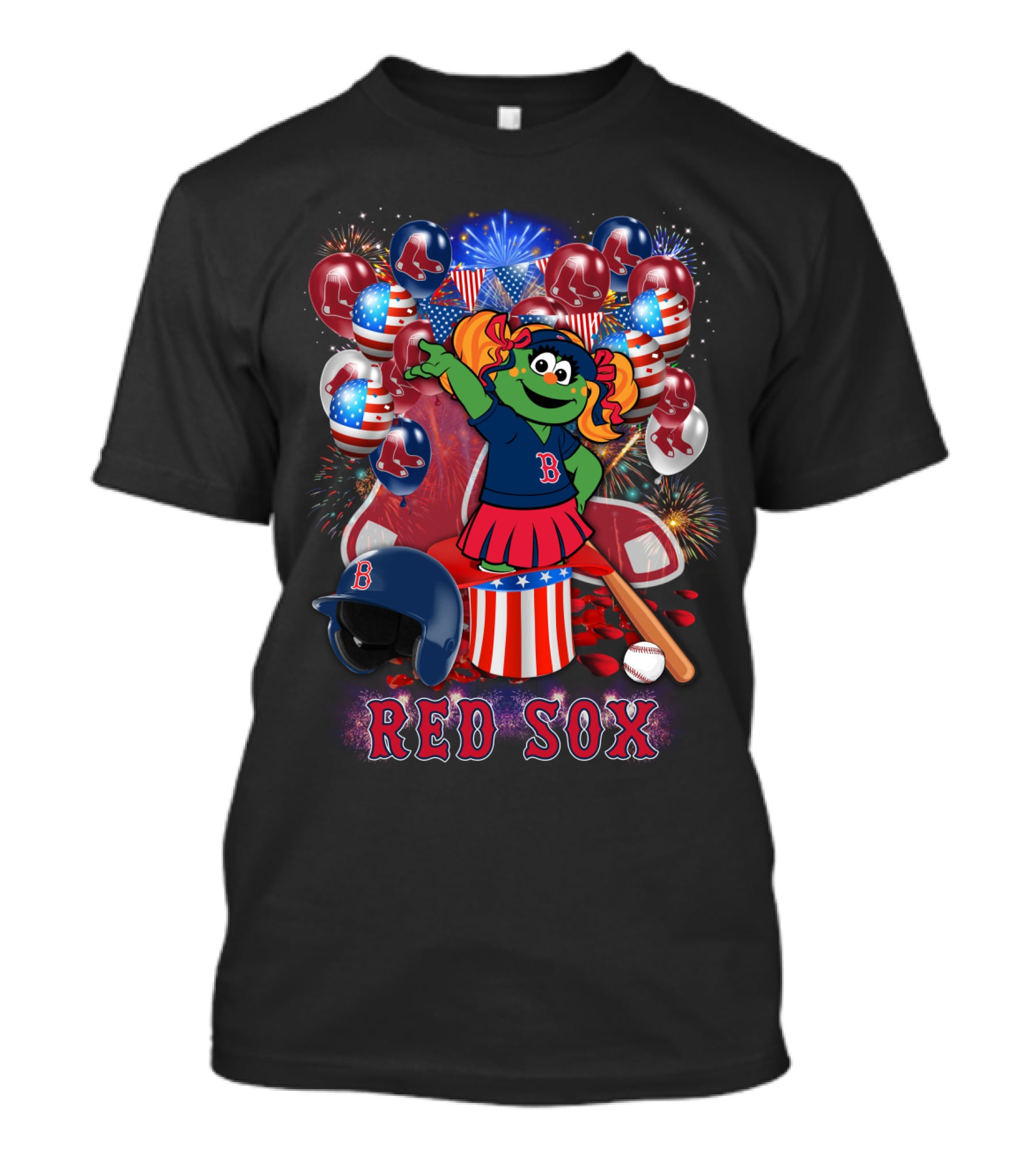 Boston Red Sox Patriotic Mascot Celebration Baseball Balloons Fireworks T-Shirt