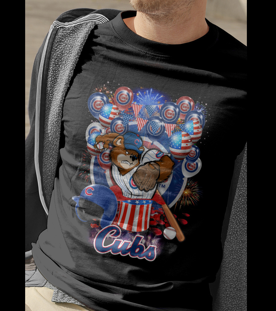 Mlb Chicago Cubs Fireworks Bear And Baseball Celebration T-Shirt