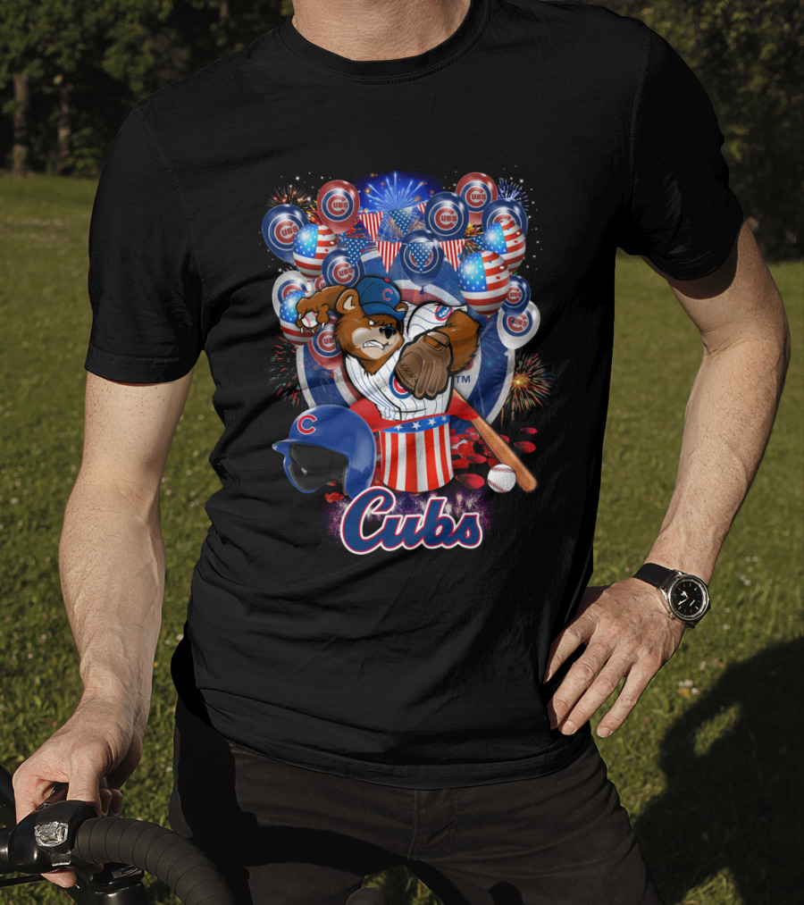 Mlb Chicago Cubs Fireworks Bear And Baseball Celebration T-Shirt