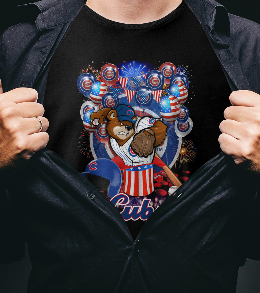 Mlb Chicago Cubs Fireworks Bear And Baseball Celebration T-Shirt