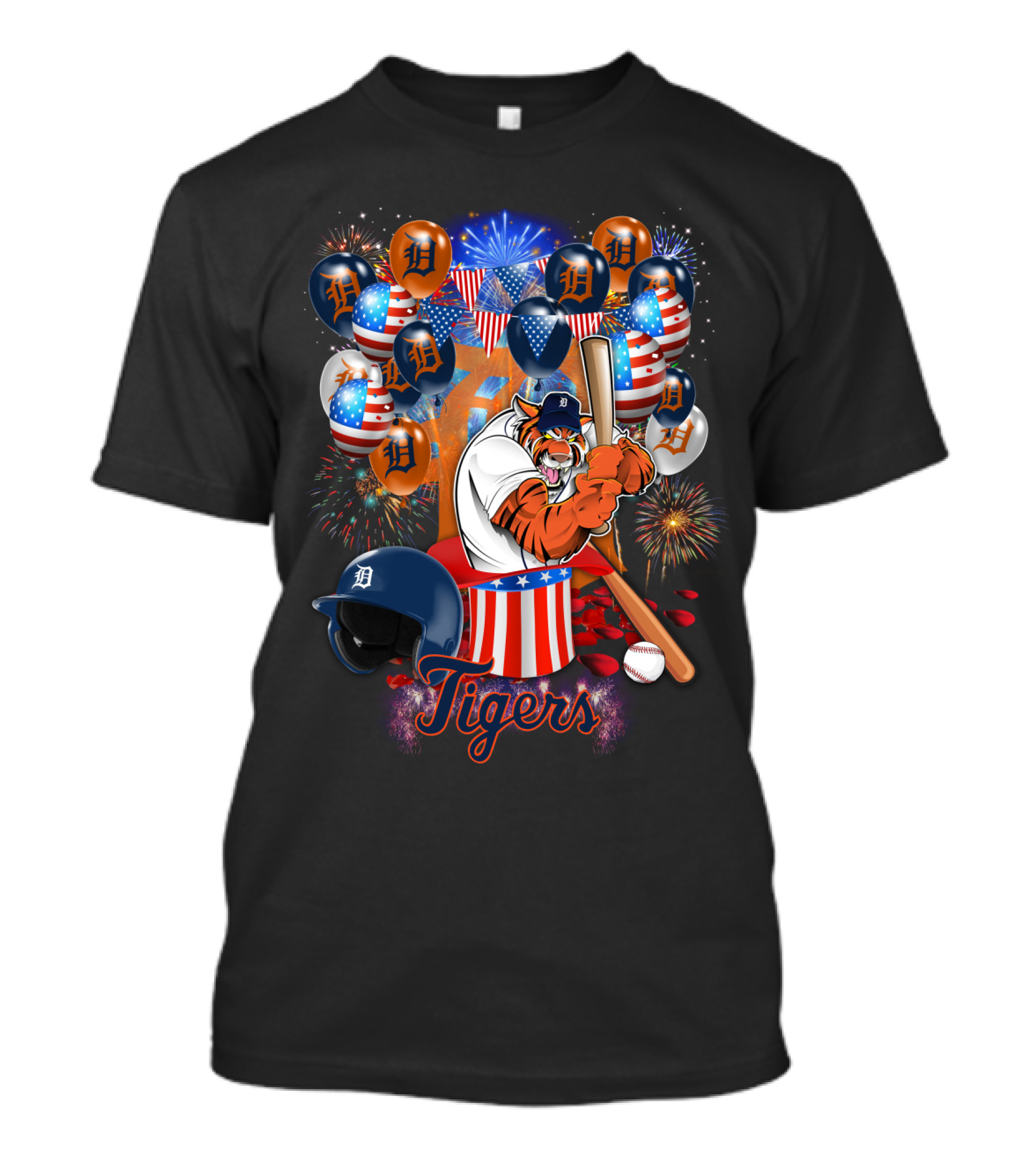 Mlb Detroit Tigers Patriotic Celebration Baseball Fireworks T-Shirt