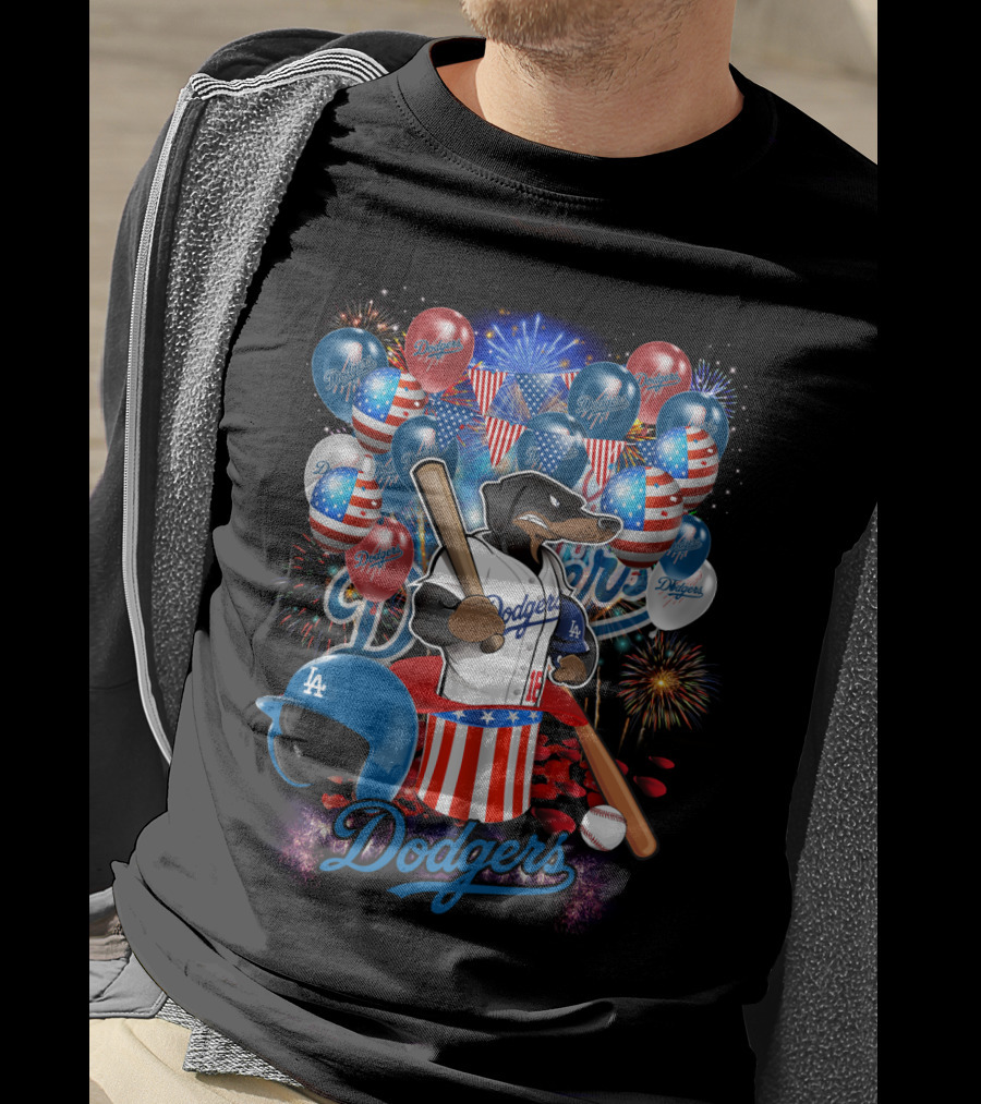 Mlb Los Angeles Dodgers Patriotic Celebration With Fireworks And Balloons T-Shirt