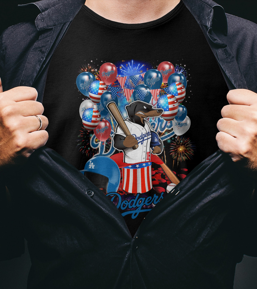 Mlb Los Angeles Dodgers Patriotic Celebration With Fireworks And Balloons T-Shirt