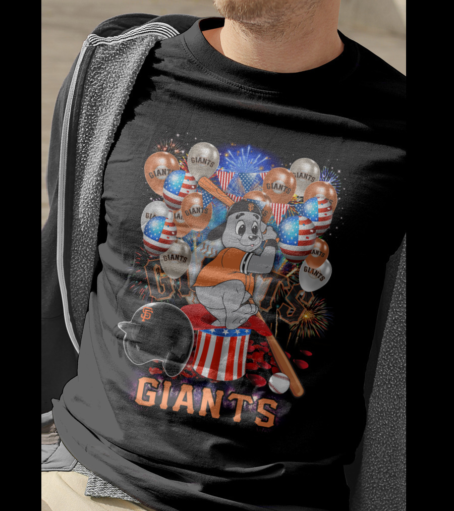 Mlb San Francisco Giants Fireworks Balloons Baseball Bat Helmet T-Shirt