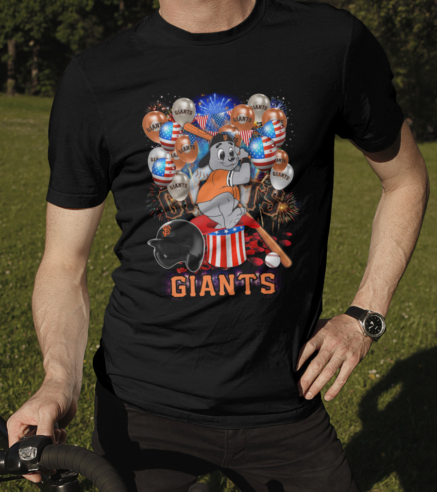 Mlb San Francisco Giants Fireworks Balloons Baseball Bat Helmet T-Shirt
