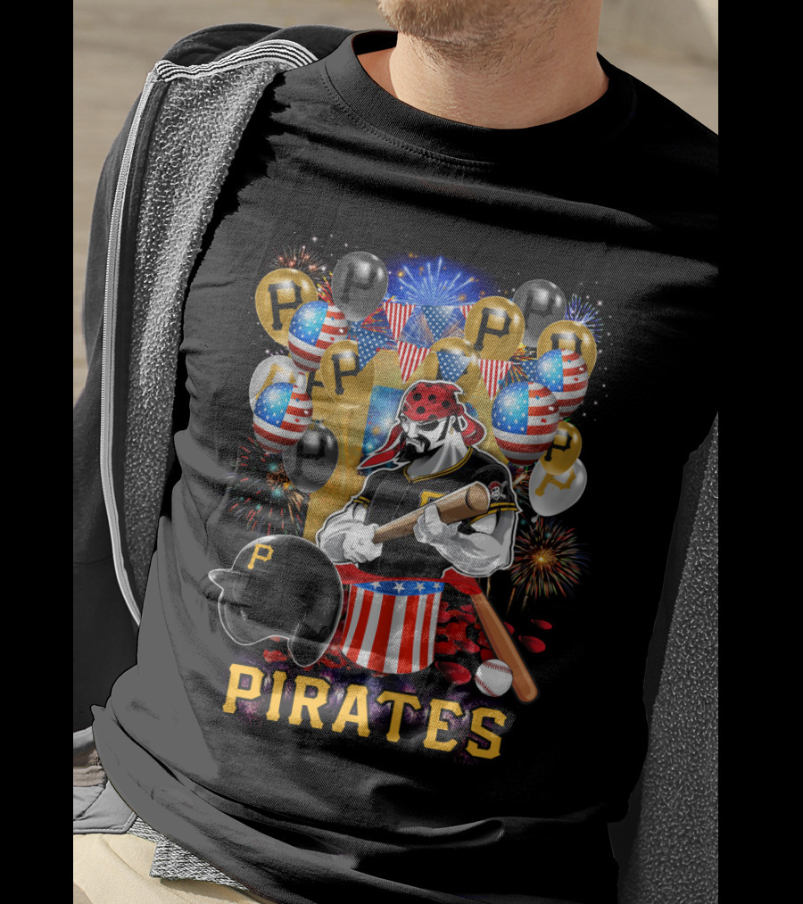 Mlb Pittsburgh Pirates Patriotic Fireworks Baseball Celebration T-Shirt