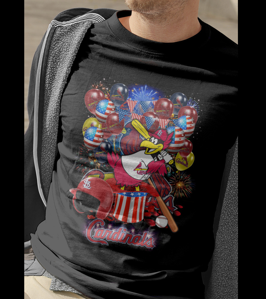 St Louis Cardinals Patriotic Fireworks And Balloons T-Shirt