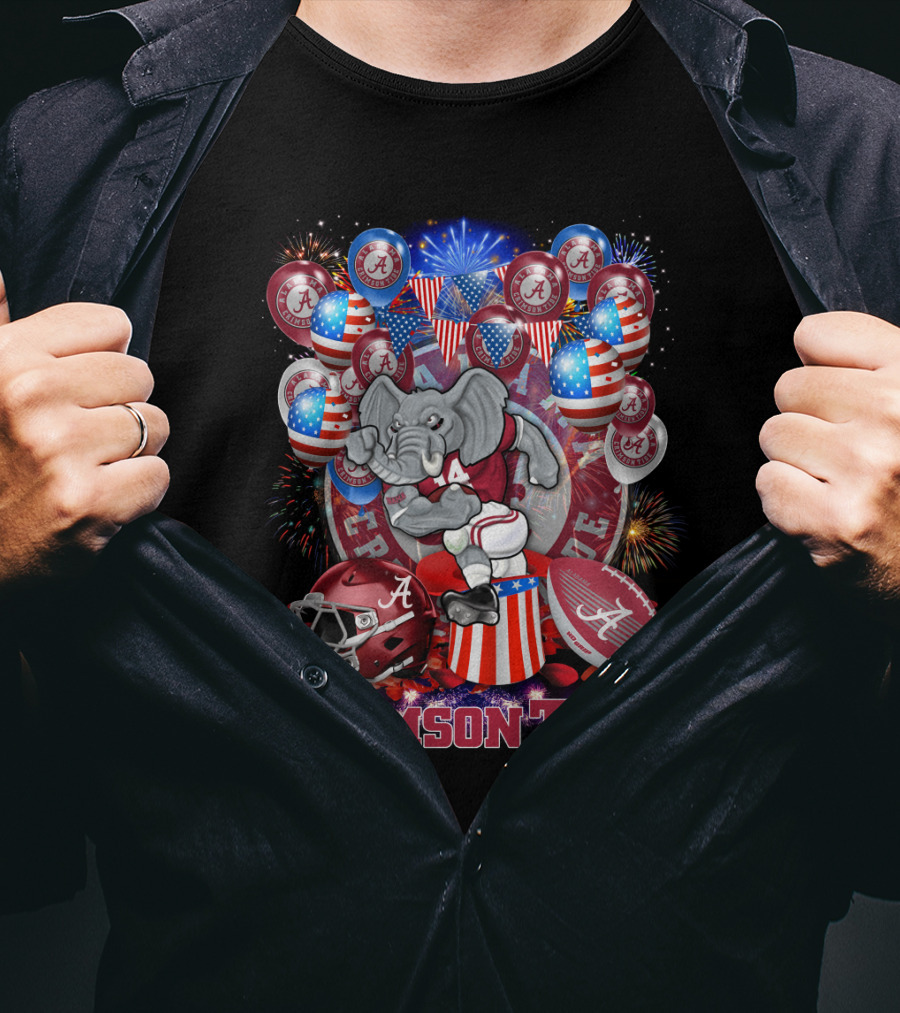 Ncaa Alabama Crimson Tide Elephant Fireworks Football Helmet Flag Balloons T-Shirt