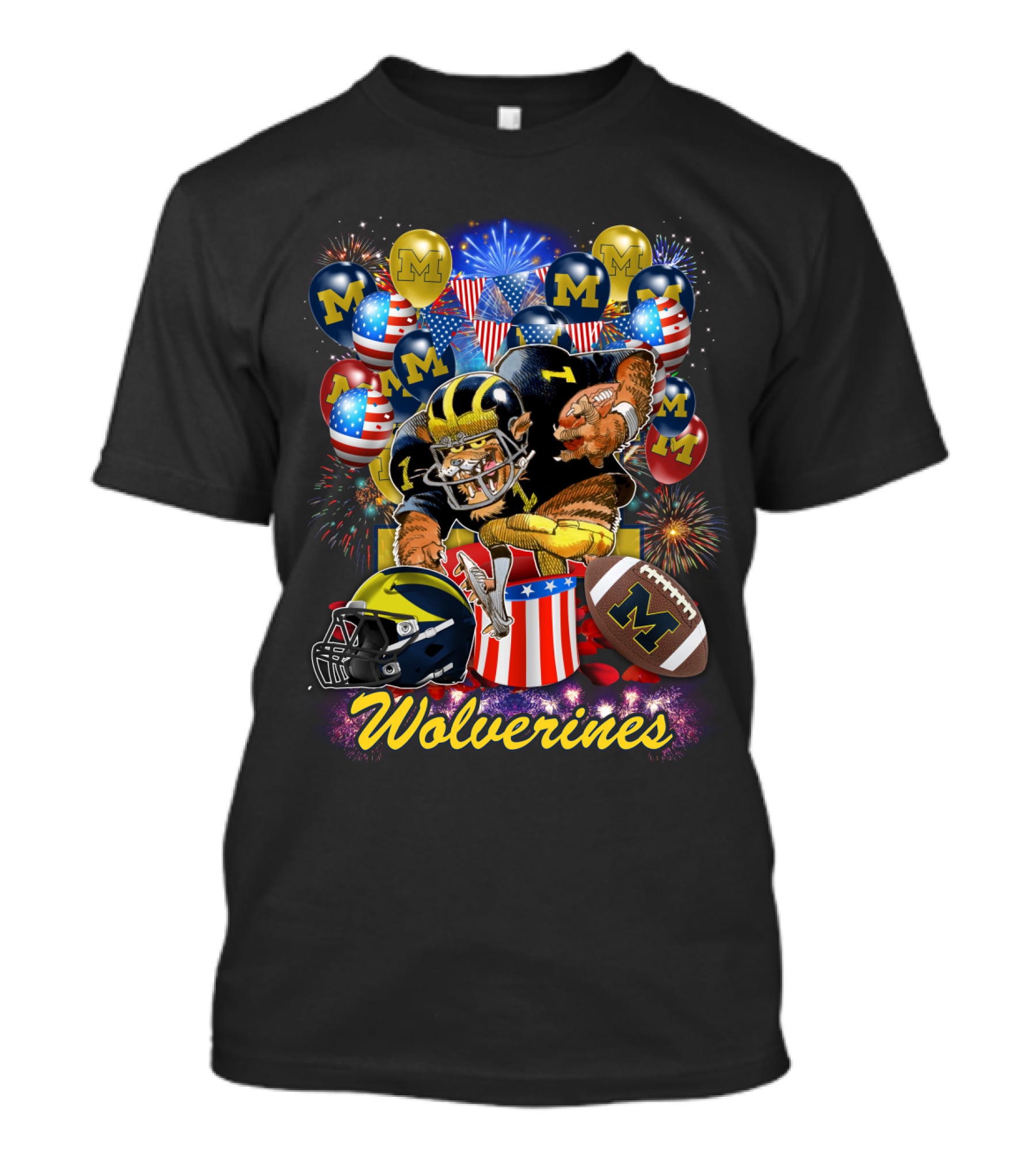 Ncaa Michigan Wolverines Fireworks And Balloons Celebration T-Shirt